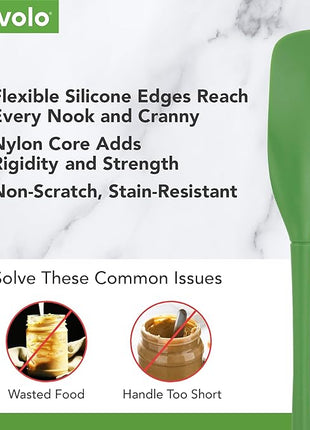 Tovolo Flex-Core All-Silicone Long-Handled Jar Scraper Spatula, Angled Turner Head, Kitchen Tool With Flat Back & Curved Front for Scooping & Scraping, Jar Scraper Spatul, Pesto