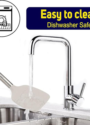 HOTEC Silicone Spatula Set of 2 Heat-Resistant 600°F & BPA-Free Kitchen SaptulaTurner with Stainless Steel Handles, Slotted & Solid Spatulas for Nonstick Cookware, 13.7 Inch, Khaki