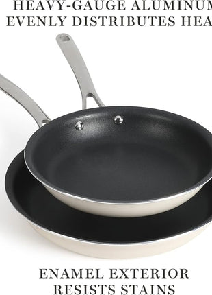 Martha Stewart Lockton 2 Piece 10" & 12" Heavy Gauge Aluminum Premium Nonstick Fry Pan Set - Linen