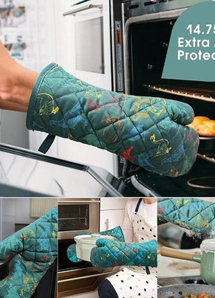 Oven Mitts Cotton Fashion Cute Farm Cattle Design 1pair Heat Resistant Oven Gloves Safe Cooking Baking Grilling Barbecue Machine Washable Pot Holders (Farm Cattle)