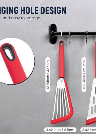 Silicone Fish Spatula Turner Set of 2,2-in-1 Heat Resistant Silicone Slotted Fish Spatulas for Nonstick Cookware,Flexible Thin Stainless Steel Slotted Fish Turner Spatula Flipper for Fish,Egg,Pancake