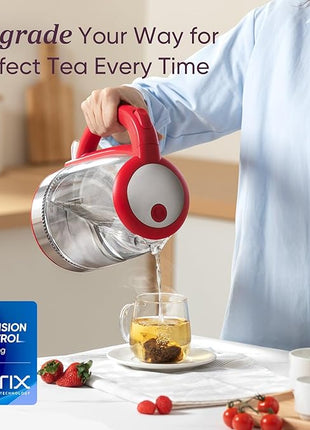 Cosori Electric Kettle, No Plastic Filter & Spout, Tea Kettle & Hot Water Boiler For Coffee & Tea, Water Heater & Teapot, Automatic Shut Off, Borosilicate glass, Red, 1.7L/1500W