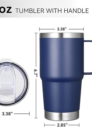 VEGOND 20 oz Tumbler Bulk with Handle Lid and Straw, Stainless Steel Insulated Travel Coffee Mug Set, Spill Proof Double Wall Metal Tumblers Cups, Navy Blue 6 Pack