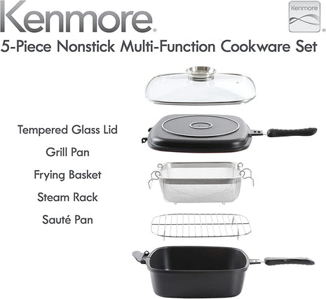 Kenmore Wyatt Aluminum Stackable All in One Multi-Function Cookware Set (Grill, Fry, Steam, Saute)