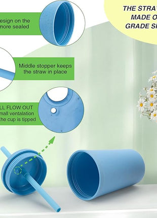 10 oz Wheat Straw Cups with Lids and Silicone Straws, Unbreakable Drinking Glasses, Plastic Cups for Kitchen, Small Tumbler Cups with Cleaning Brush, BPA Free, Dishwasher & Microwave Safe, 6 Pack