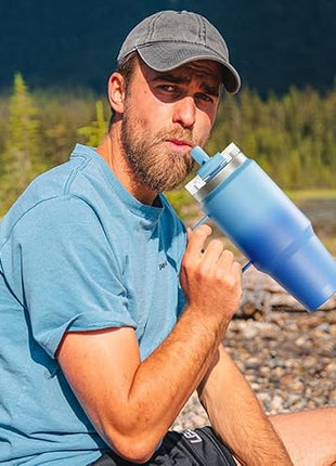 Meoky 24oz Travel Mug, Triple Insulated Stainless Steel Tumbler with Handle and 2-in-1 Straw and Sip Lid, 100% Leak Proof, Keeps Cold for 24 Hours or Hot for 8 Hours, Cupholder Friendly (Maple)