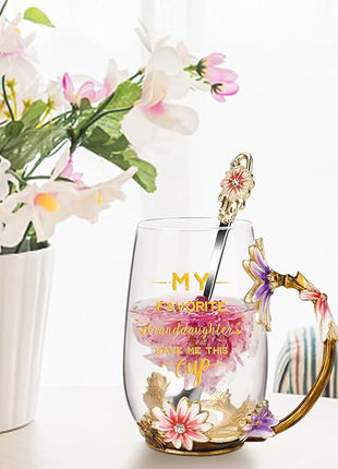 OEAGO Grandma Gifts from Granddaughter Tea Cup Birthday Grandparent Gifts Mothers Day Enamel Flower Glass Mugs from Grandkids Grandchildren