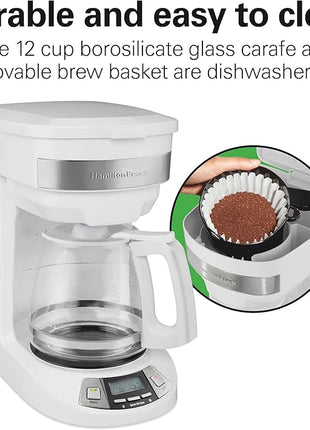 Hamilton Beach 12 Cup Programmable Drip Coffee Maker with 3 Brew Options, Glass Carafe, Auto Pause and Pour, White (46294)