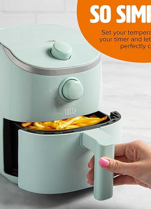 Tasty Personal Air Fryer, Healthier Meals in Minutes, Adjustable Temp Control up to 400°F, Easy-to-Use Design, Nonstick Basket and Tray Made without PFAS, PFOA, PFOS & PTFE, 900 Watts, 2-Quart, Aqua