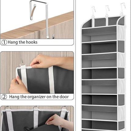 1 Pack Over The Door Organizer Storage, Hanging Organizer Closet with 5 Large Pockets 10 Mesh Pockets, 44 lbs Weight Capacity, Behind Door Storage for Nursery Bedroom Bathroom (Dark Grey)