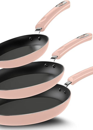 Utopia Kitchen Nonstick Cookware 3 Piece Set, Non-Stick Frying Pans with Induction Bottom, 8, 9.5 & 11 Inches Frying Pans with Bakelite Handles, PFOA Free, Pink & Black