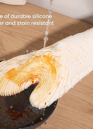 4 Pieces Oven Mitts and Pot Holders of Macaron Color Thickened Non-Slip Silicone Kitchen Gloves, Heat Resistant up to 500F, Essential for Kitchen Baking (makal-bai)