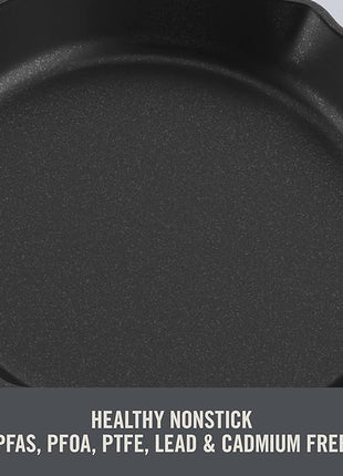 DASH Zakarian 11" Nonstick Cast Iron Skillet with Pour Spouts for Searing, Baking, Grilling, Roasting and More - Black