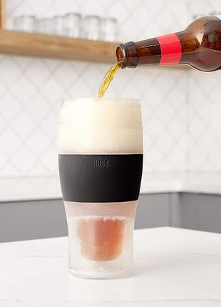 Host FREEZE Beer Glasses, Frozen Beer Mugs, Freezable Pint Glass Set, Insulated Pint Glass to Keep Your Drinks Cold, Double Walled Insulated Glasses, Tumbler for Iced Coffee, 16oz, Set of 2, Black