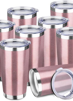 StarSpeed 20oz 8 pack Insulated Tumblers with Lid Stainless Steel Double Wall Tumbler Travel Coffee Cups Powder Coated Tapered Metal Thermal Mug Indoor Outdoor for Hot and Cold Drinks