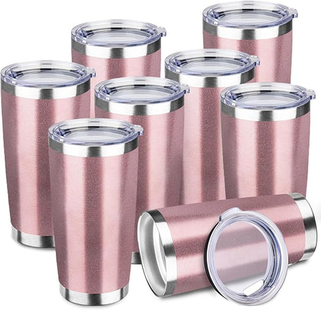 StarSpeed 20oz 8 pack Insulated Tumblers with Lid Stainless Steel Double Wall Tumbler Travel Coffee Cups Powder Coated Tapered Metal Thermal Mug Indoor Outdoor for Hot and Cold Drinks