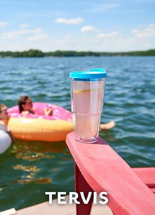 Tervis Clear & Colorful Tabletop Made in USA Double Walled Insulated Tumbler Travel Cup Keeps Drinks Cold & Hot, 24oz, Red