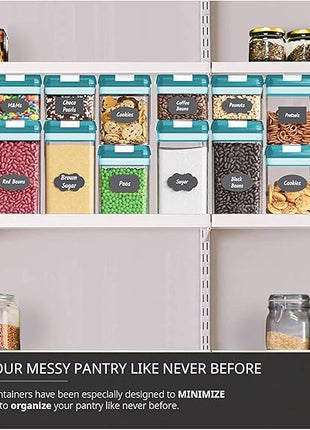 Airtight Food Storage Containers for Pantry Organization & Storage - 7 PC Pantry Organizer Plastic Containers for Food with Flip Lock Lids - Stackable Sugar Container & Food Storage Canisters (Teal)