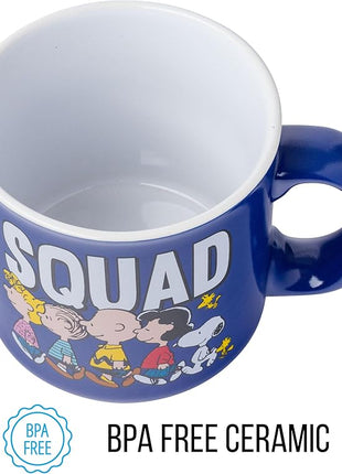 Silver Buffalo Peanuts Squad Featuring Sally, Linus, Charlie Brown, Lucy, Snoopy, and Woodstock Ceramic Camper Mug, 20 Ounces