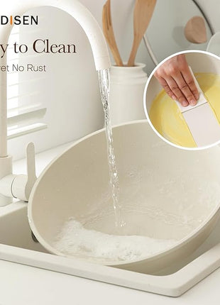 Kordisen Nonstick Wok with Lid, 12 Inch Woks & Stir-fry Pans, Healthy Coating Induction Cookware, Compatible with All Stovetops, PFOA Free (Cream White)