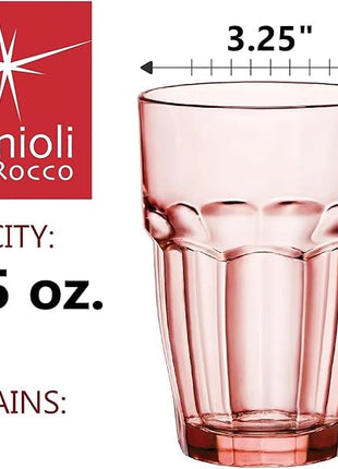 Bormioli Rocco Rock Bar 12.5 oz. Long Drink Stackable Tempered Beverage Glasses for Cold Drinks, Water, and Cocktails, Set of 6, Peach