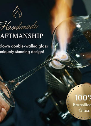 Elixir 16 oz Large Double Wall Coffee Mug Set of 2 - Double Wall Glass Coffee Cup - Large Mug - Insulated Glass Mugs with Handle for Hot Drinks Tea