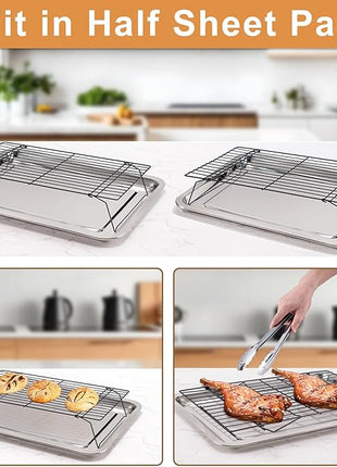 Cooling Rack for Baking 3 Tiers, 16" x 10" Cookie Cooling Wire Rack Stackable Collapsible Nonstick, Stainless Steel Baking Cooking Cooling Racks with Optimum Air Flow, Black