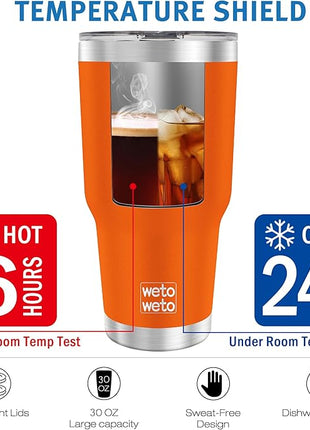 WETOWETO 30oz Tumbler, Stainless Steel Vacuum Insulated Water Coffee Tumbler Cup, Double Wall Powder Coated Spill-Proof Travel Mug Thermal Cup for Home Outdoor (Orange, 1 Pack)