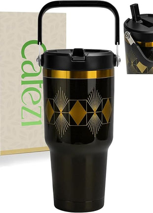 30oz Tumbler with Handle and Straw, Vacuum Insulated Tumblers with Flip Straw and Top Handle, Reusable Insulated Cup for Home, Outdoors, Leakproof, Fits in Cup Holder, Cold for 30 Hours