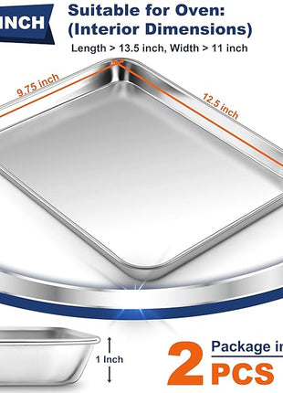 P&P CHEF 12.5 Inch Baking Cookie Sheet, Oven Pan Tray Stainless Steel Sheet Pan for Kitchen, Oven Bakeware for Multi Uses, Shiny Look & Dishwasher Safe, Healthy & Heavy Duty, 2Pcs