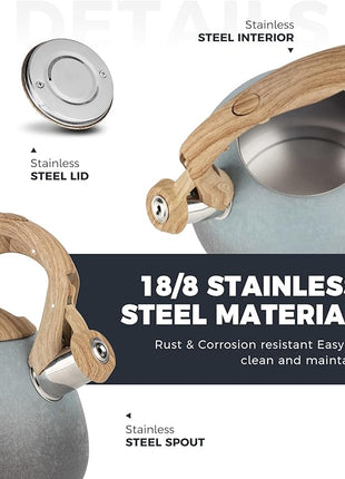 POLIVIAR Tea Kettle, 2.7 Quart Stovetop Tea Kettle, Audible Whistling Teapot with Crackle Finish, Food Grade Stainless Steel for Anti-Rust, Anti Hot Handle, Suitable for All Heat Sources (JX2023-LYL)