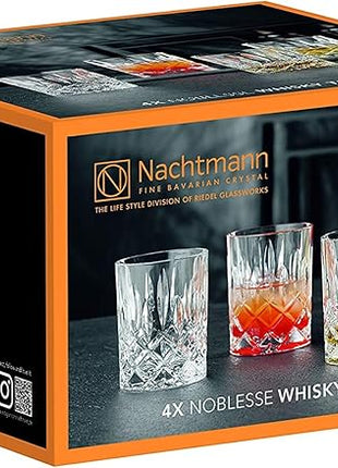 Nachtmann Noblesse Collection Whiskey Glass, Set of 4 Crystal Clear Glasses, 4-Inch Tumbler for Scotch, Cocktail, Liquor, or Bourbon, 10-Ounce, dishwasher safe