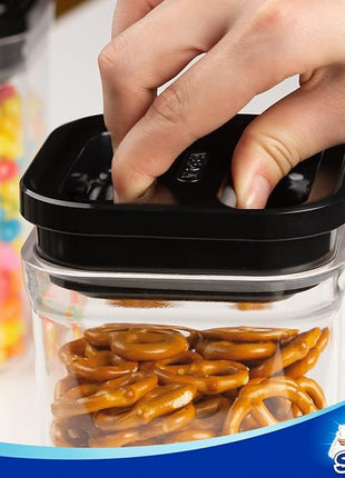 MR.SIGA 4 Pack Airtight Food Storage Container Set, BPA Free Kitchen Pantry Organization Canisters, One-handed Airtight Cereal Snack Candy Storage Containers, 1 L / 34oz, Medium, Black