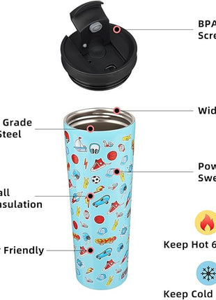 BJPKPK 34oz Insulated Tumbler With lid And Straw Stainless Steel Tumblers Travel Coffee Mug Reusable Thermal Cup,Playground
