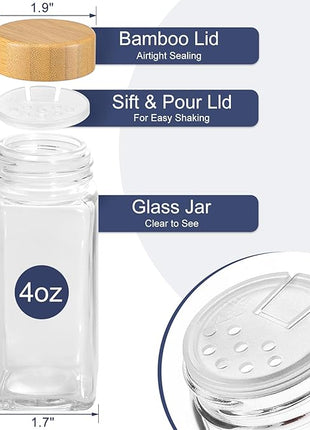 AOZITA Spice Rack Organizer for Cabinet, 28 Empty Spice Jars with Bamboo lids, Funnel, Spice Labels, Seasoning Organizer for Countertop, Cabinet, Kitchen, Pantry, Cupboard