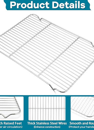 P&P CHEF Baking Cooling Rack Set for Cooking Roasting, 4-Piece Stainless Steel Wire Racks for Oven Use, Healthy & Dishwasher Safe, Rectangle, 16.6 Inch