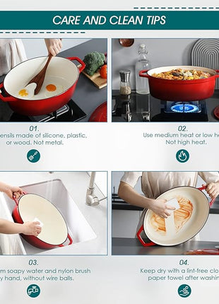 vancasso Enameled Cast Iron Dutch Oven, 9.3 Quart Dutch Oven Pot with Lid, Oval Dutch Oven Cast Iron Pot with Non Stick Enamel Coating for Bread Baking, Red