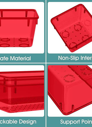 WOWBOX 25 PCS Plastic Drawer Organizer Set, 4 Sizes Desk Drawer Divider Organizers and Storage Bins for Makeup, Jewelry, Gadgets for Kitchen, Bedroom, Bathroom, Office, Clear Red