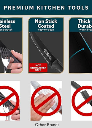 Home Hero High-Carbon Stainless Steel Steak Knife Set - Sharp Serrated Knives & Nonstick Coating - Ergonomic TPR-Coated Handles - Rust-Resistant Blades & Hand Wash - 8-Piece Set, Black