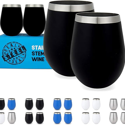Stainless Steel Unbreakable Wine Tumblers: Stemless Camping Wine Glasses, NO LIDS, Cool Outdoor 18 oz Metal Wine Glass Set of 4 - Portable for Pool, Picnic - Drinking Cups for Outdoors
