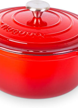 Cast Iron Pot with Lid – Non-Stick Ovenproof Enamelled Casserole Pot, Oven Safe up to 500° F – Sturdy Dutch Oven Cookware – Red, 5-Quart, 24cm – by Nuovva
