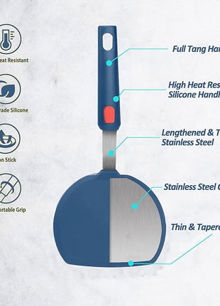 Silicone Spatula, Heat Resistant Kitchen Utensils for Non-Stick Cookware, Wide Slotted Pancake Spatulas Turner with Seamless Thin Edges for Egg, Omelette, Fish Slice (Half-Round Spatula)