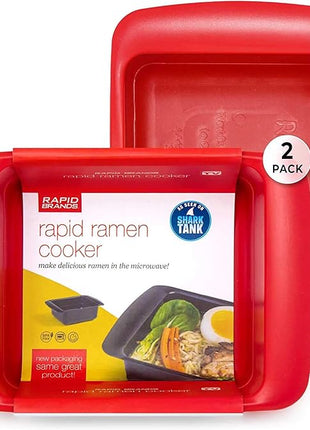 Rapid Ramen Cooker | Microwave Ramen in 3 Minutes | Perfect for Dorm, Small Kitchen, or Office | Dishwasher-Safe, Microwaveable, BPA-Free (Red, 2 Pack)