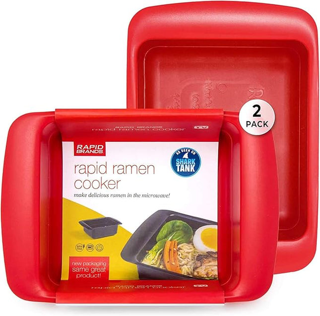 Rapid Ramen Cooker | Microwave Ramen in 3 Minutes | Perfect for Dorm, Small Kitchen, or Office | Dishwasher-Safe, Microwaveable, BPA-Free (Red, 2 Pack)