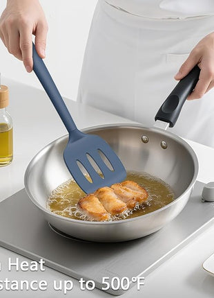 Coukre 3 Pack Silicone Spatula Set, High Heat Resistant, BPA-Free, Fish Spatula, Solid & Slotted Turner for Non-Stick Pans, Flipping Eggs, Pancakes, Fish, Burgers (3, PureDarkBlue)