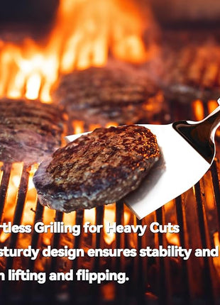 Professional Wide Turner 9.5 Inch Stainless Steel Spatula for Cast Iron, Griddle and Grill Cooking, Barbecue Hamburger Metal Kitchen Utensil, Dishwasher Safe