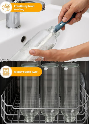 Zukro Glass Water Bottles with Lids 32 oz, 3 Pack Reusable Large Juice Bottles With Stainless Steel Airtight Cap for Juicing, Leak Proof Clear Drinking Jar Beverage storage container, BPA Free