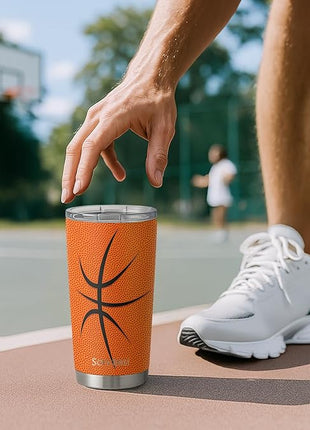 SANDJEST Basketball Tumbler 20oz Stainless Steel Insulated, Travel Coffee Cup, Sport Tumblers Gifts for Basketball Lovers, Men Women, Coach, Birthday, Christmas