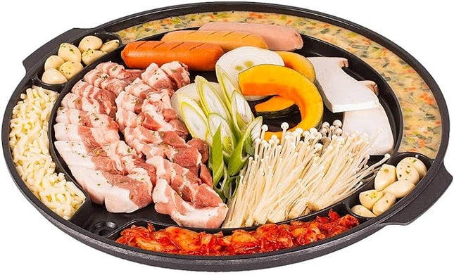 COOKKING - Master Grill Pan, Korean Traditional BBQ Grill Pan - Stovetop Nonstick Indoor/Outdoor Smokeless BBQ Cast Aluminum Grill Pan