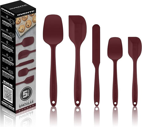 OVENTE Silicone Spatula Set of 5, Food Grade Rubber Spatula with High Heat Resistant, BPA-Free and Dishwasher Safe, Nonstick Kitchen Utensils for Baking, Cooking and Mixing, Red SP12305R